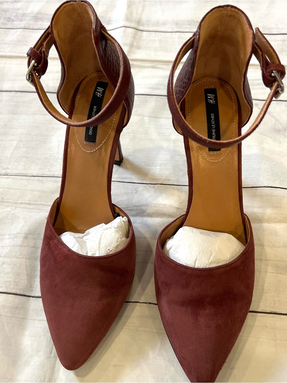 H&M Wine/Burgundy Pointed Toe Ankle Strap Heels